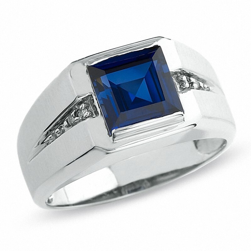 Main Image 1 of Previously Owned - Lab-Created Blue Sapphire and Diamond Accent Ring in 10K White Gold