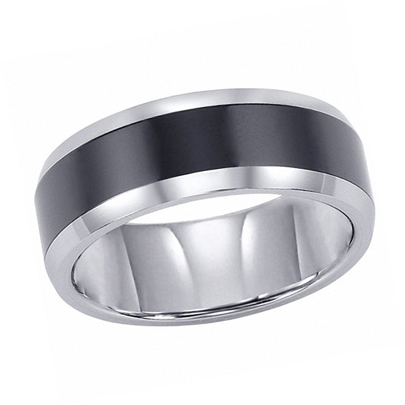 Main Image 1 of Previously Owned - Triton Men's 8.0mm Comfort Fit Tungsten Carbide and Ceramic Wedding Band
