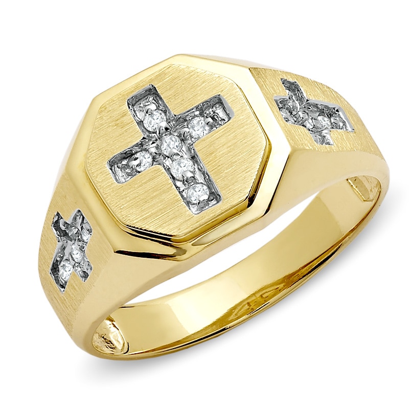 Main Image 1 of Previously Owned - 1/7 CT. T.W. Diamond Cross Ring in 10K Gold