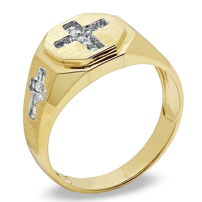 Main Image 2 of Previously Owned - 1/7 CT. T.W. Diamond Cross Ring in 10K Gold