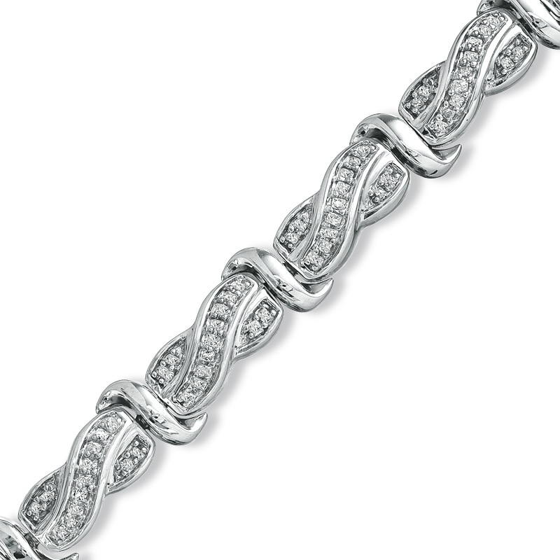 Previously Owned - 1 CT. T.W. Princess-Cut Diamond Swirl Line Bracelet in Sterling Silver