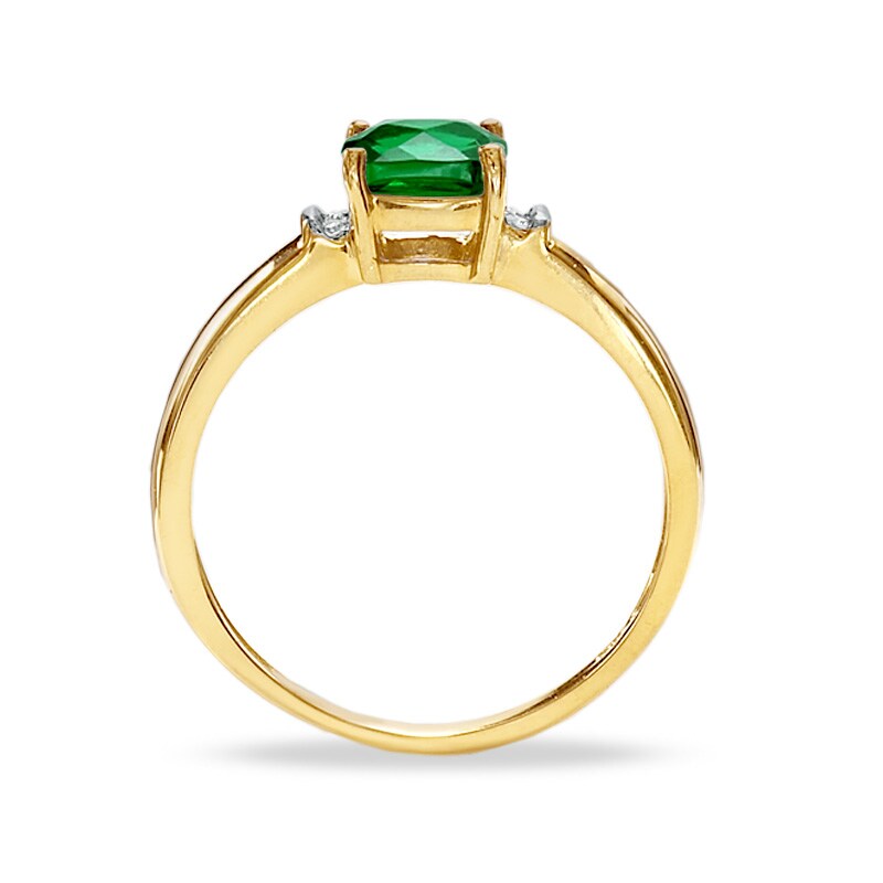 Main Image 2 of Previously Owned - 6.0mm Cushion-Cut Lab-Created Emerald and Diamond Accent Ring in 10K Gold
