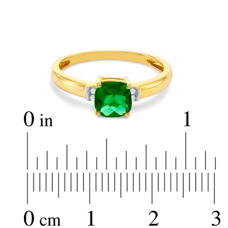 Main Image 3 of Previously Owned - 6.0mm Cushion-Cut Lab-Created Emerald and Diamond Accent Ring in 10K Gold