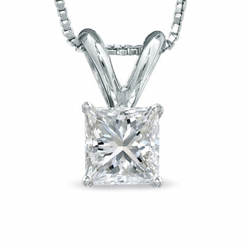 Main Image 1 of Previously Owned - 1/2 CT. Princess-Cut Diamond Solitaire Pendant in Platinum