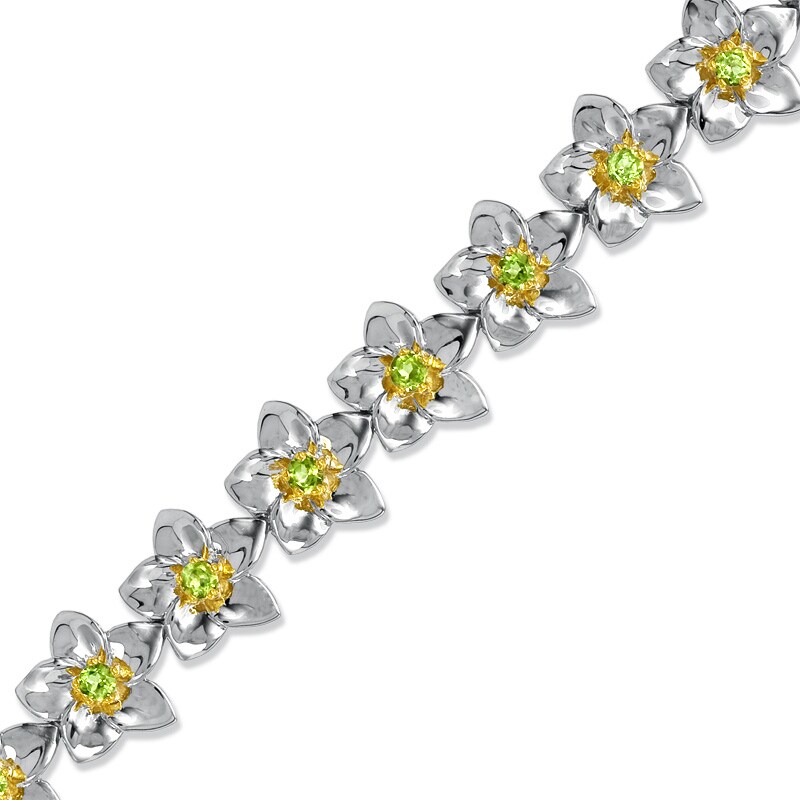 Main Image 1 of Previously Owned - Peridot Flower Bracelet in Sterling Silver