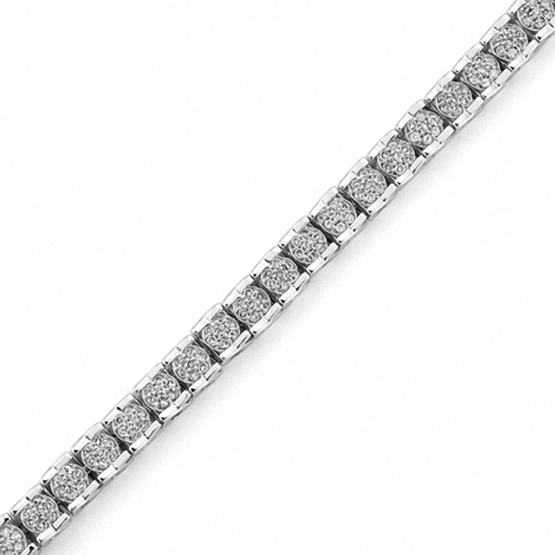 Main Image 1 of Previously Owned - 3 CT. T.W. Diamond Cluster Tennis Bracelet in Sterling Silver