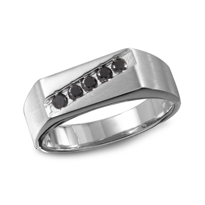 Main Image 1 of Previously Owned - Men's 1/4 CT. T.W. Black Diamond Slant Band in 10K White Gold