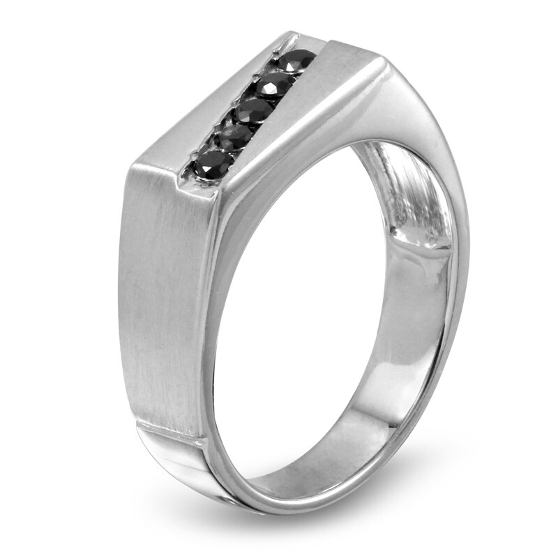 Main Image 2 of Previously Owned - Men's 1/4 CT. T.W. Black Diamond Slant Band in 10K White Gold