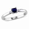 Thumbnail Image 1 of Previously Owned - Princess-Cut Lab-Created Blue Sapphire and Diamond Accent Promise Ring in Sterling Silver