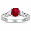 Thumbnail Image 1 of Previously Owned - 6.0mm Lab-Created Ruby, White Sapphire and Diamond Accent Three Stone Ring in 10K White Gold