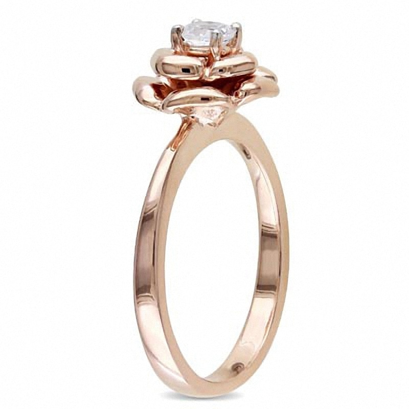 Main Image 2 of Previously Owned - 4.0mm Lab-Created White Sapphire Rose Ring in Pink Rhodium Sterling Silver