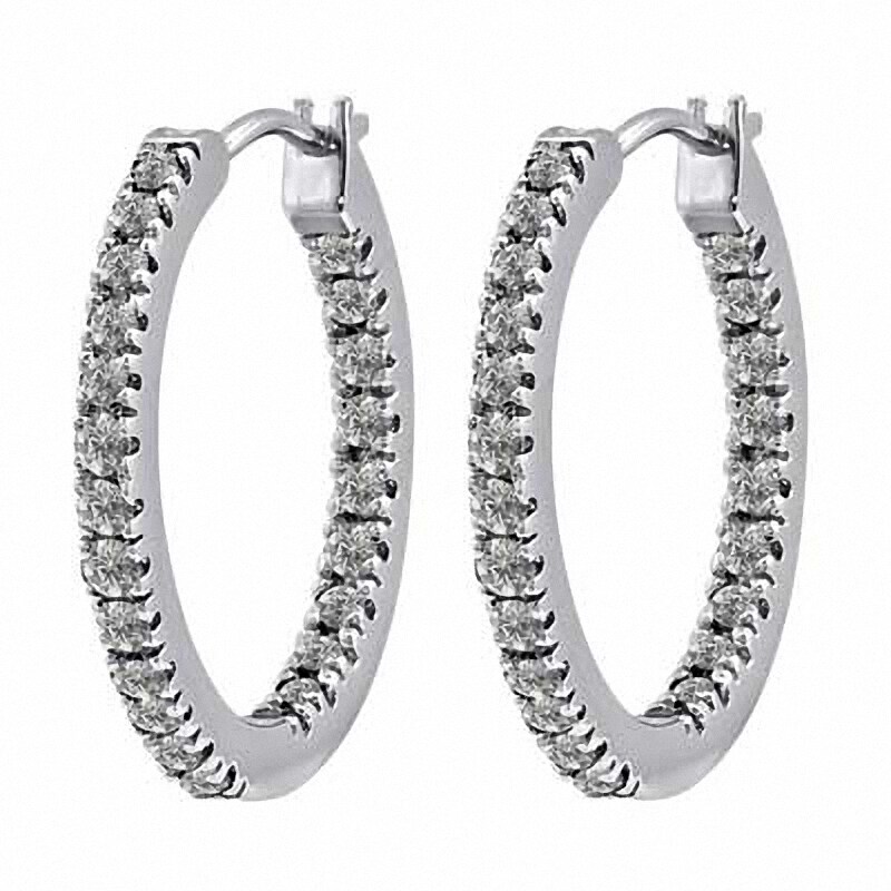 Main Image 1 of Previously Owned - White Topaz Inside-Out Hoop Earrings in Sterling Silver