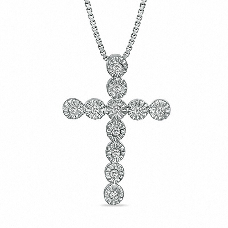 Main Image 1 of Previously Owned - 1/20 CT. T.W. Diamond Cross Pendant in Sterling Silver