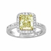 Thumbnail Image 1 of Previously Owned - 2-1/4 CT. T.W. Radiant-Cut Yellow and White Diamond Engagement Ring in 18K White Gold