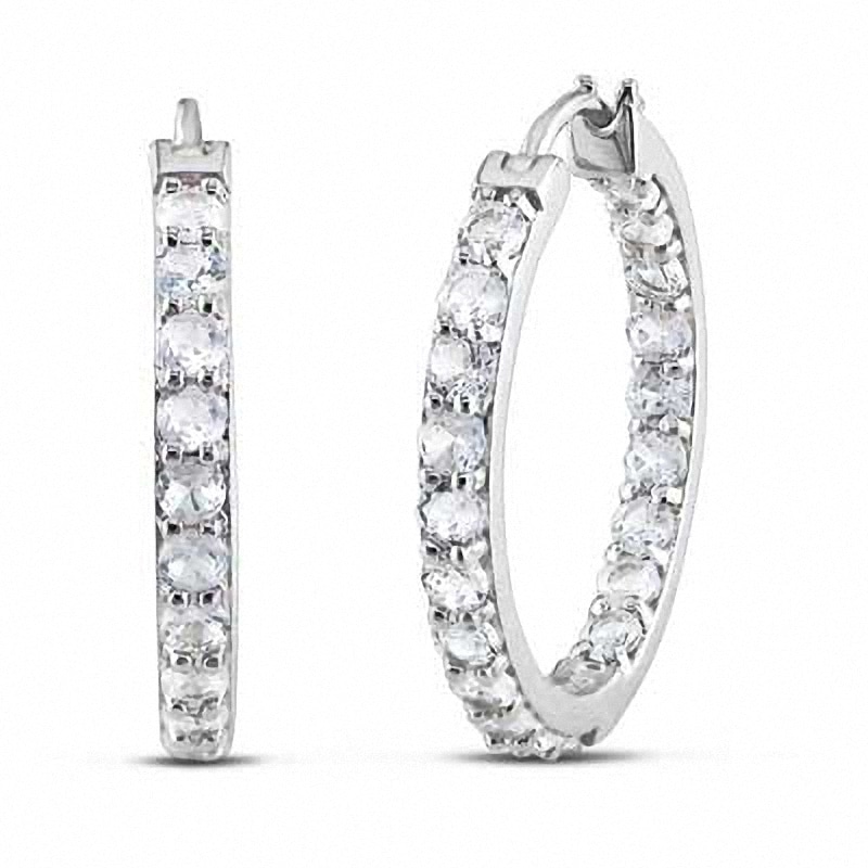 Main Image 1 of Previously Owned - Lab-Created White Sapphire Inside-Out Hoop Earrings in Sterling Silver