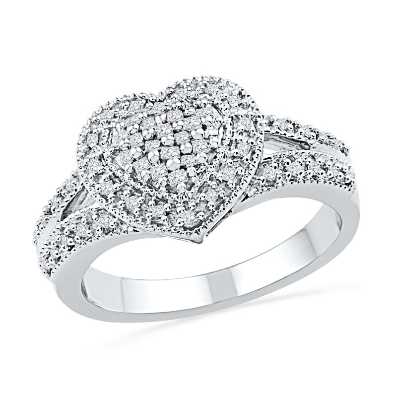 Main Image 1 of Previously Owned - 1/4 CT. T.W. Princess-Cut Diamond Heart Ring in Sterling Silver