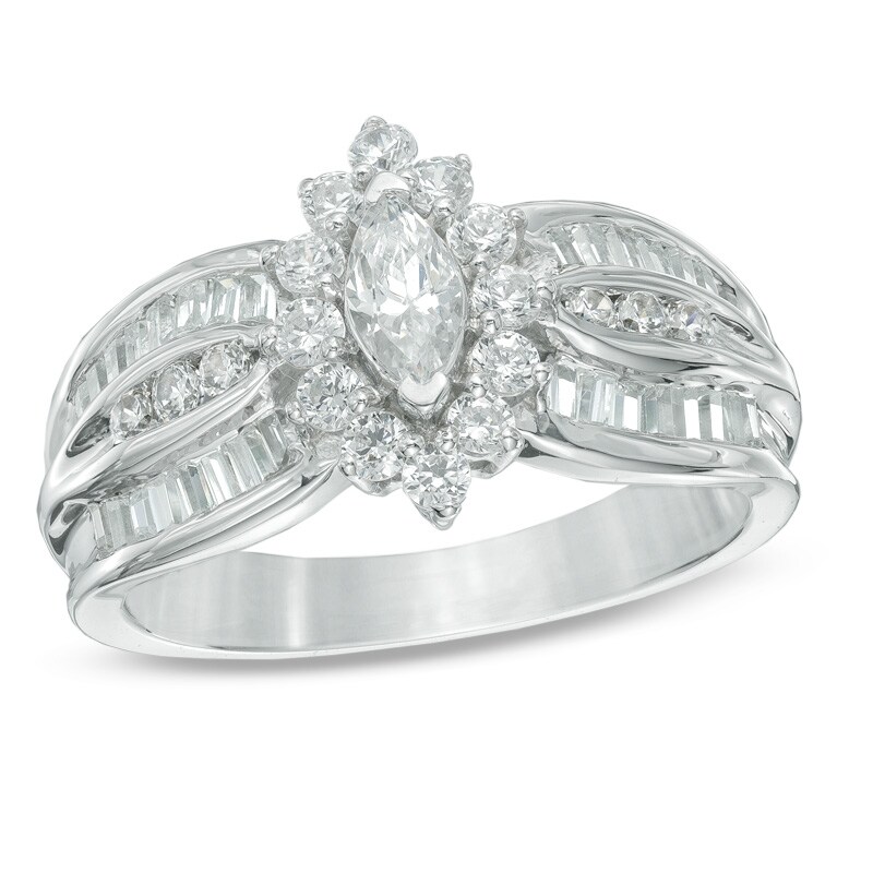 Main Image 1 of Previously Owned - 1 CT. T.W. Marquise Diamond Frame Engagement Ring in 10K White Gold