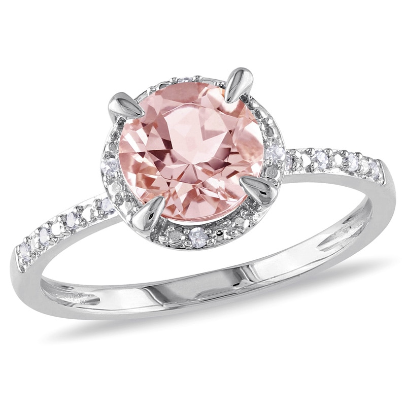 Main Image 1 of Previously Owned - 7.0mm Morganite and Diamond Accent Frame Engagement Ring in 10K White Gold