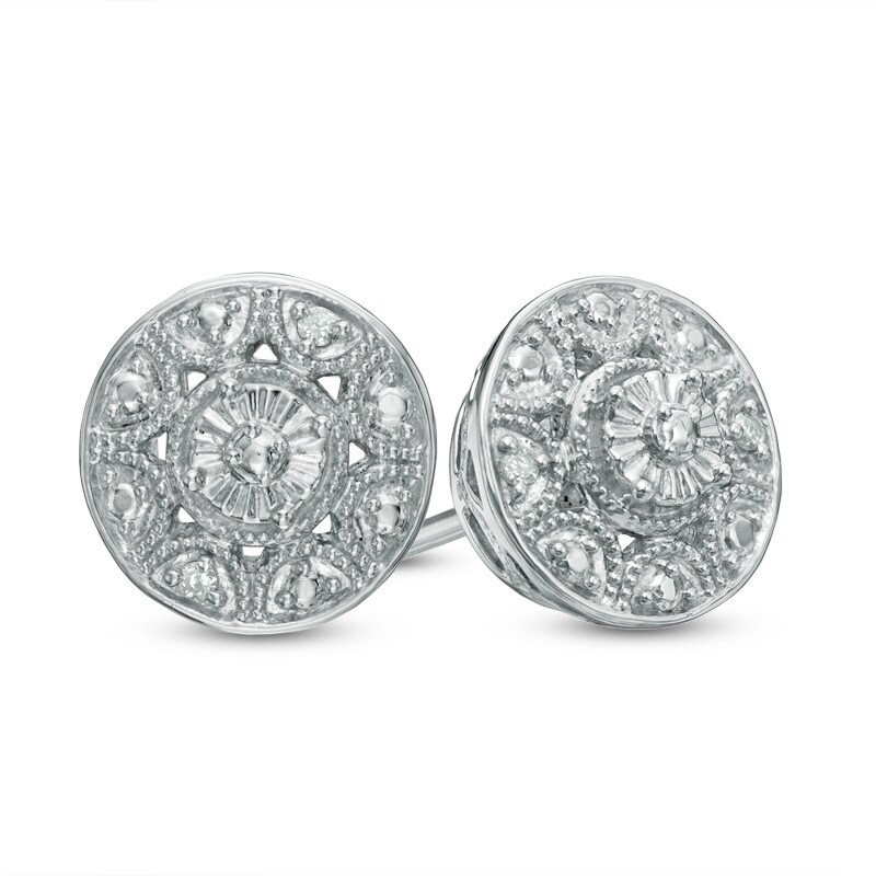 Main Image 1 of Previously Owned - Diamond Accent Vintage-Style Stud Earrings in Sterling Silver