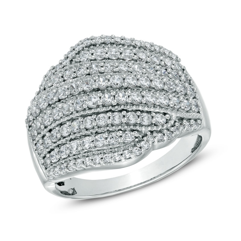 Main Image 1 of Previously Owned - 1 CT. T.W. Diamond Multi-Row Wave Ring in 10K White Gold
