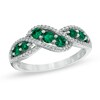 Thumbnail Image 1 of Previously Owned - Lab-Created Emerald and Diamond Accent Wave Ring in 10K White Gold
