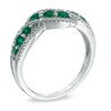 Thumbnail Image 2 of Previously Owned - Lab-Created Emerald and Diamond Accent Wave Ring in 10K White Gold