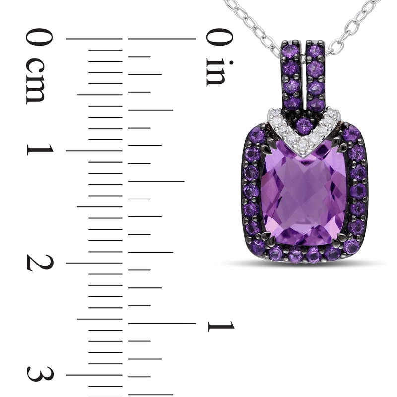 Previously Owned - Cushion-Cut Amethyst and Diamond Accent Pendant in Sterling Silver with Black Rhodium