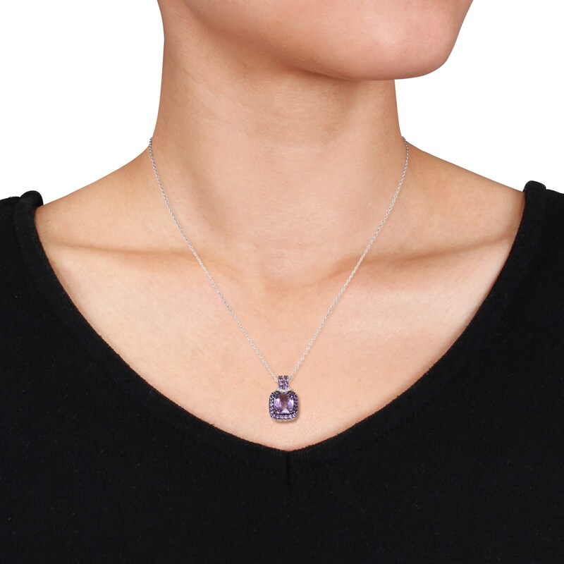 Previously Owned - Cushion-Cut Amethyst and Diamond Accent Pendant in Sterling Silver with Black Rhodium