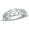 Thumbnail Image 1 of Previously Owned - Heart-Shaped White Topaz and Diamond Accent Three Stone Promise Ring in 10K White Gold
