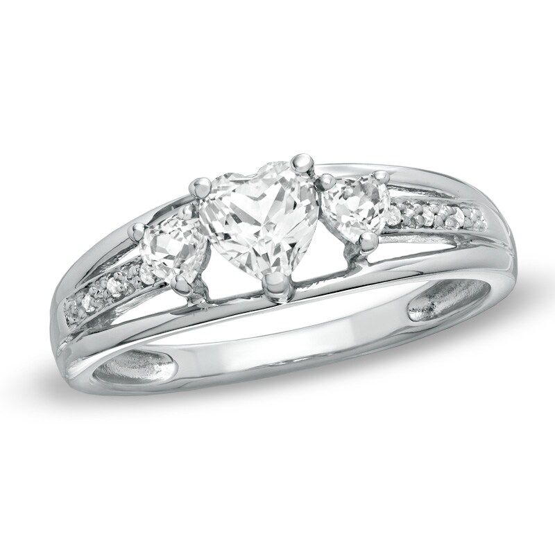 Main Image 1 of Previously Owned - Heart-Shaped White Topaz and Diamond Accent Three Stone Promise Ring in 10K White Gold