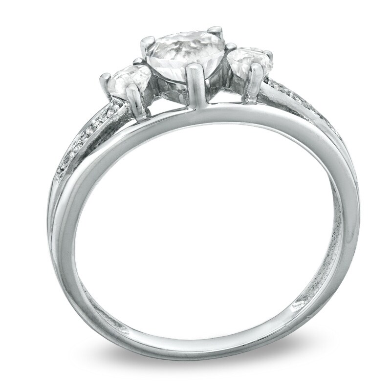Main Image 2 of Previously Owned - Heart-Shaped White Topaz and Diamond Accent Three Stone Promise Ring in 10K White Gold