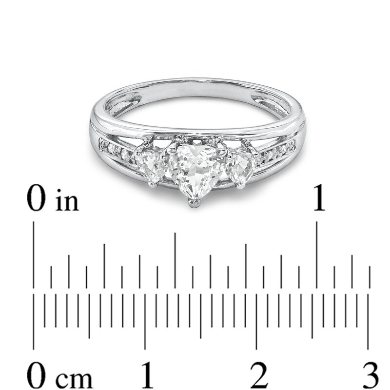 Main Image 3 of Previously Owned - Heart-Shaped White Topaz and Diamond Accent Three Stone Promise Ring in 10K White Gold