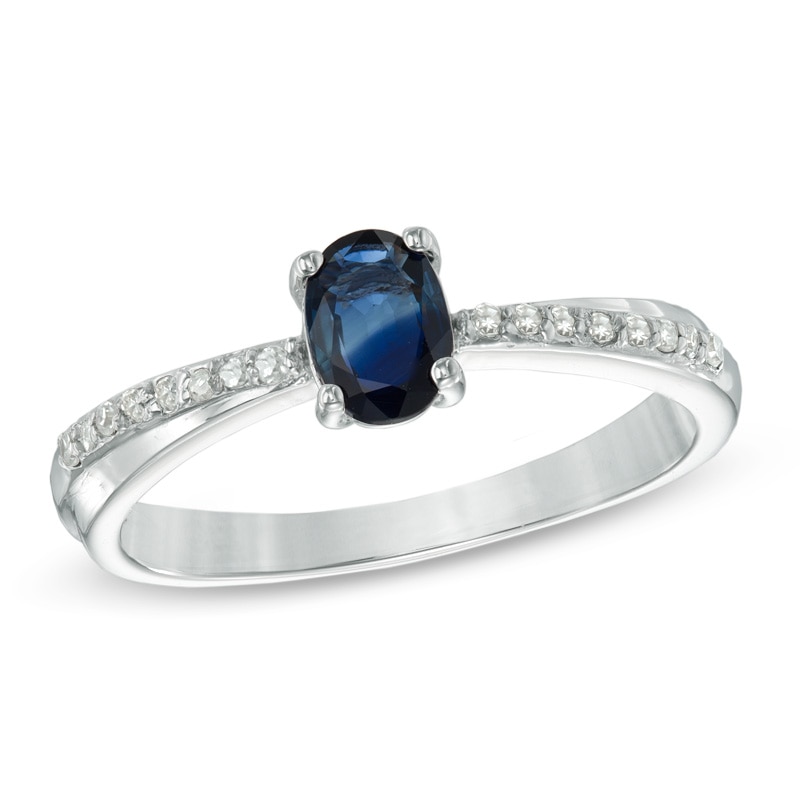 Main Image 1 of Previously Owned - Oval Blue Sapphire and Diamond Accent Engagement Ring in Sterling Silver