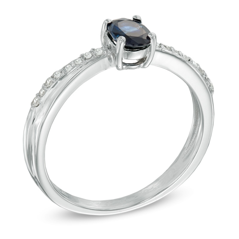 Main Image 2 of Previously Owned - Oval Blue Sapphire and Diamond Accent Engagement Ring in Sterling Silver