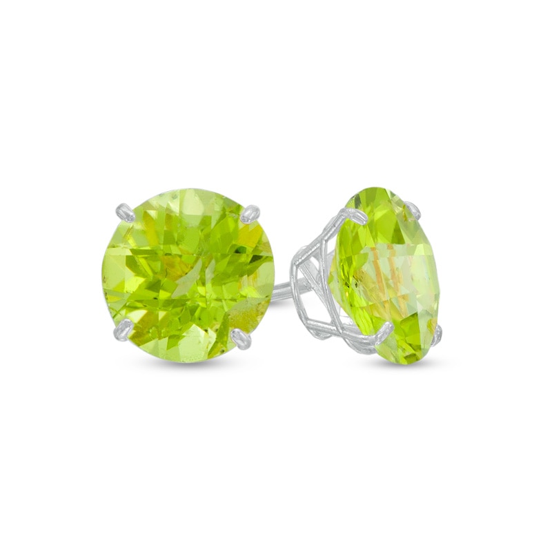 Main Image 1 of Previously Owned - 8.0mm Peridot Stud Earrings in 10K White Gold