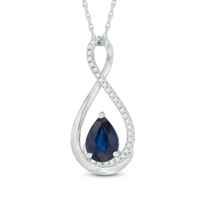 Main Image 1 of Previously Owned - Pear-Shaped Blue Sapphire and Diamond Accent Infinity Pendant in 10K White Gold