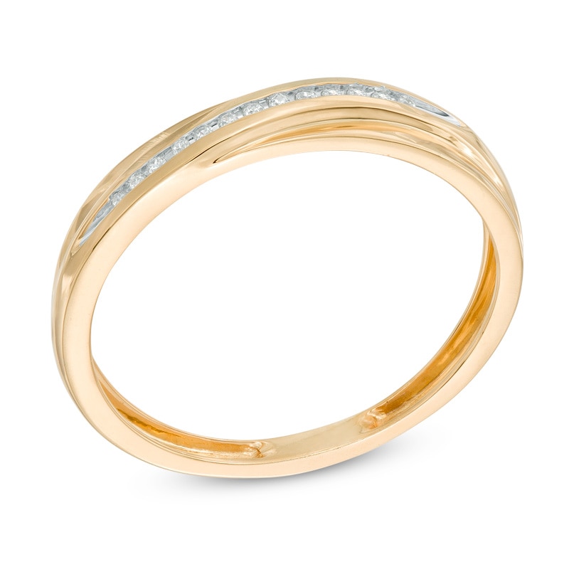 Main Image 2 of Previously Owned - 1/20 CT. T.W. Diamond Slant Wedding Band in 10K Gold