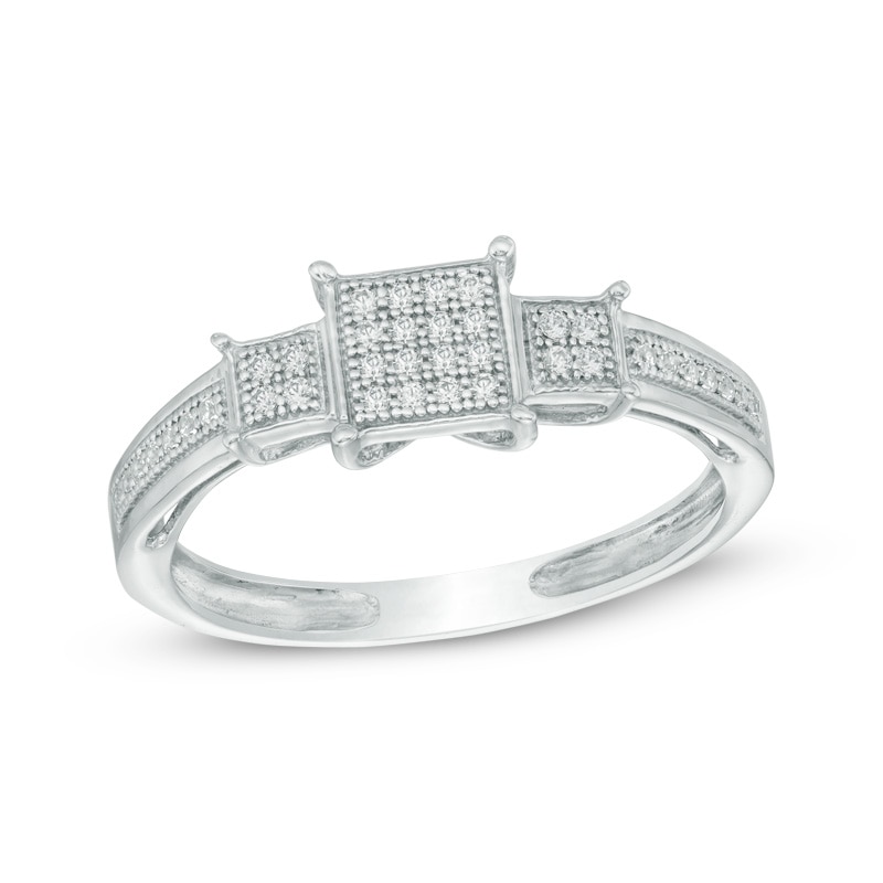 Main Image 1 of Previously Owned - 1/10 CT. T.W. Composite Diamond Square Three Stone Promise Ring in 10K White Gold
