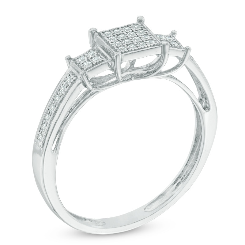 Main Image 2 of Previously Owned - 1/10 CT. T.W. Composite Diamond Square Three Stone Promise Ring in 10K White Gold