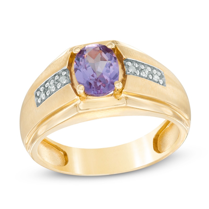 Main Image 1 of Previously Owned - Men's Oval Alexandrite and Diamond Accent Ring in 10K Gold