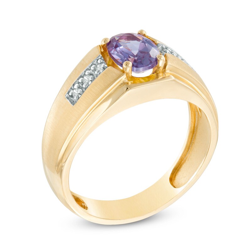 Main Image 2 of Previously Owned - Men's Oval Alexandrite and Diamond Accent Ring in 10K Gold