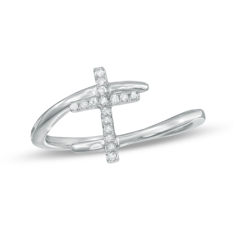 Main Image 1 of Previously Owned - Diamond Accent Cross Bypass Ring in 10K White Gold