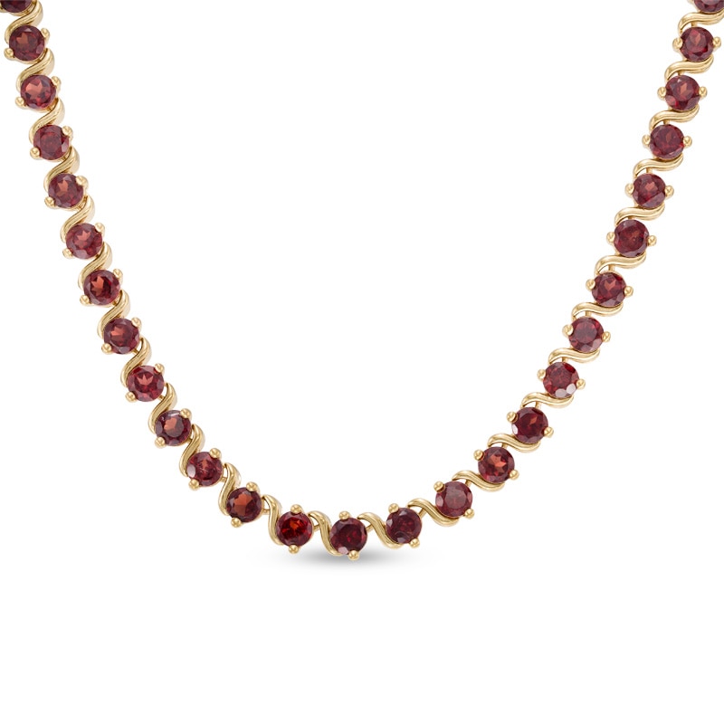 Main Image 1 of Previously Owned - 4.0mm Garnet Cascading Tennis Necklace in Sterling Silver with 18K Gold Plate