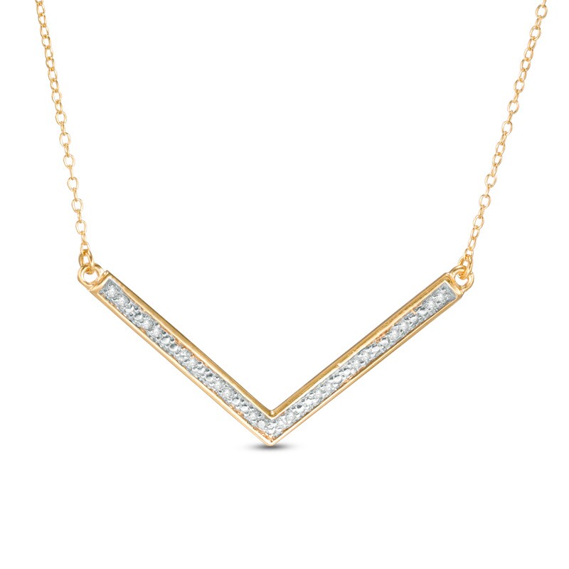 Main Image 1 of Previously Owned - 1/10 CT. T.W. Diamond Chevron Bar Necklace in Sterling Silver and 18K Gold Plate