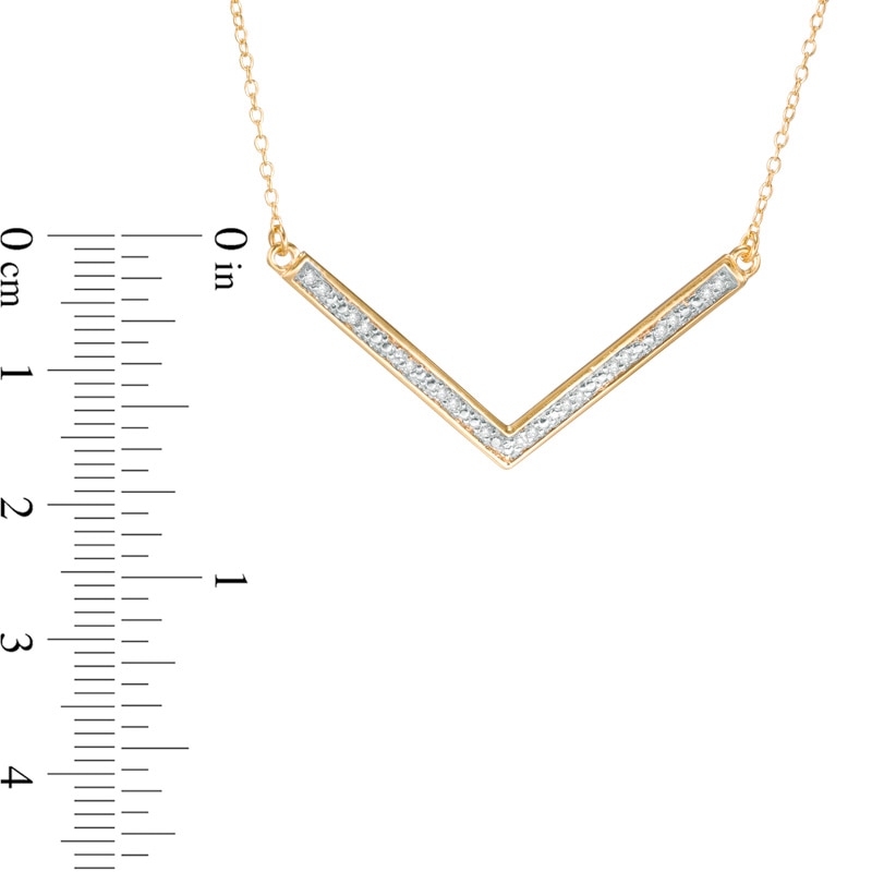 Main Image 2 of Previously Owned - 1/10 CT. T.W. Diamond Chevron Bar Necklace in Sterling Silver and 18K Gold Plate