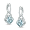 Thumbnail Image 1 of Previously Owned - Cushion-Cut Aquamarine and 1/3 CT. T.W. Diamond Frame Drop Earrings in 10K White Gold