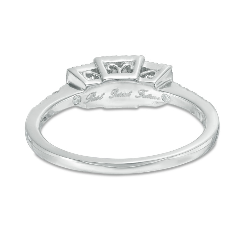 Previously Owned - 1/2 CT. T.W. Princess-Cut Diamond Frame Past Present Future® Engagement Ring in 14K White Gold