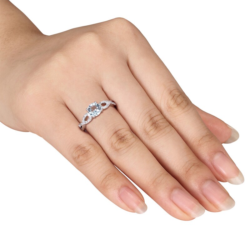 Main Image 3 of Previously Owned - 6.0mm Aquamarine and Diamond Accent Twist Shank Ring in 10K White Gold