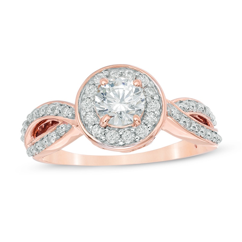 Main Image 1 of Previously Owned - 1 CT. T.W. Diamond Frame Twist Shank Engagement Ring in 14K Rose Gold