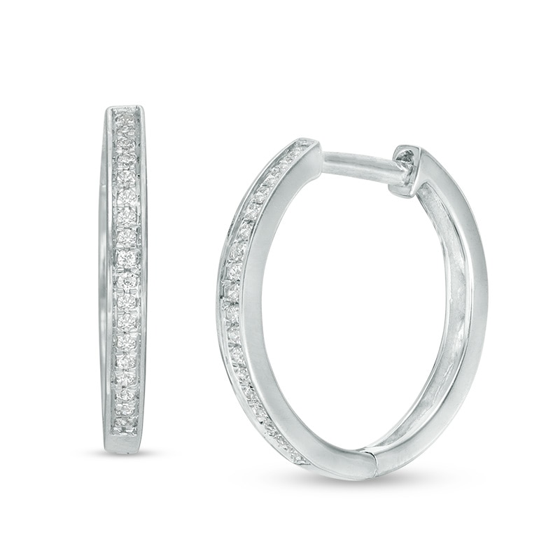 Main Image 1 of Previously Owned - 1/15 CT. T.W. Diamond Hoop Earrings in 10K White Gold
